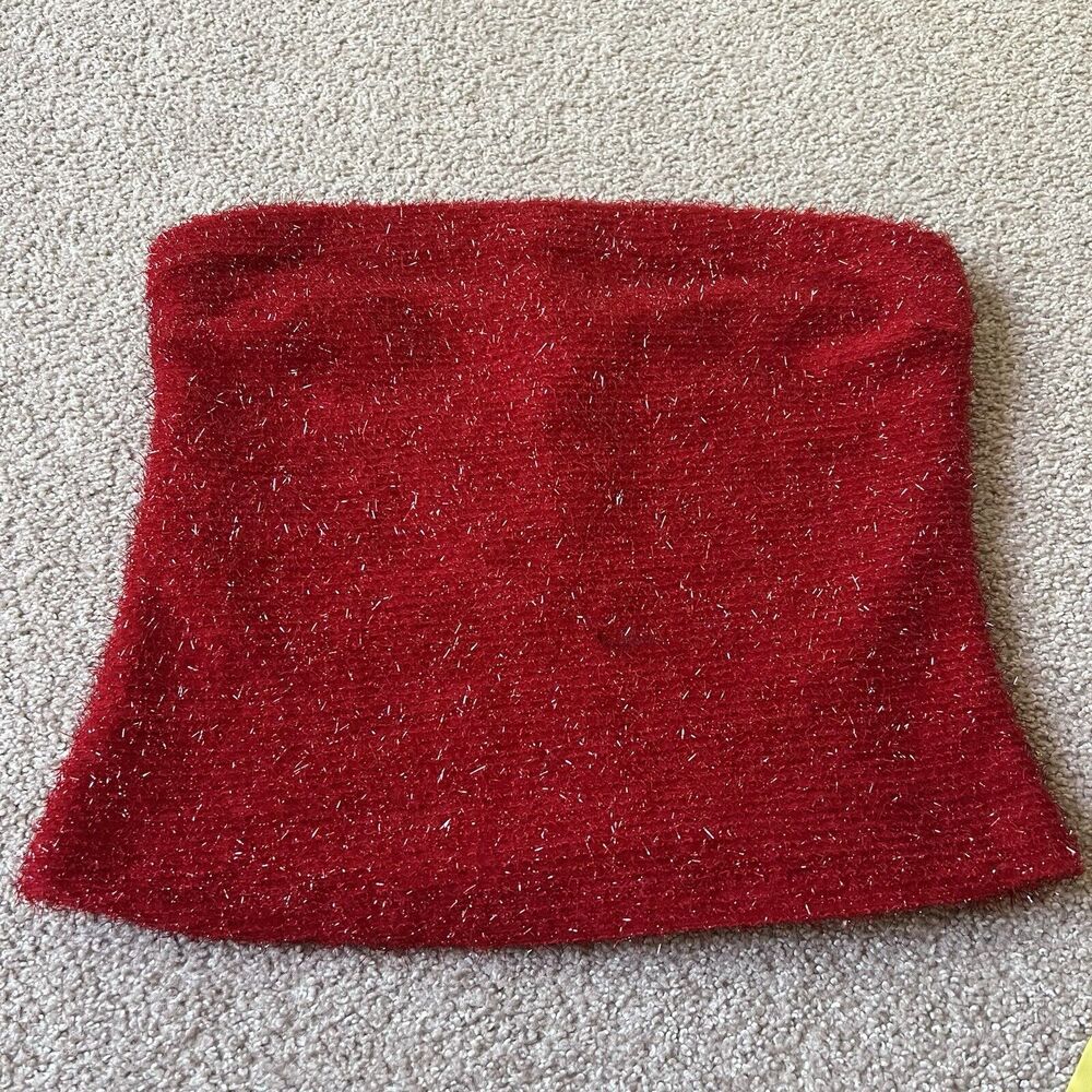 Vintage Y2K Formula X Red Tube Top Bandeau Crop Furry Metal Women’s L